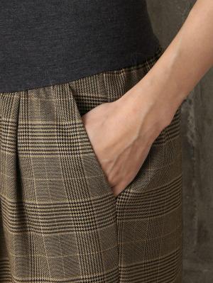 マタニティ パンツ|【産前産後対応】グレンチェックギャザーストレートパンツ【出産後も長く使える】