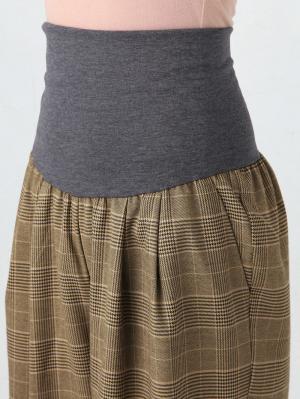 マタニティ パンツ|【産前産後対応】グレンチェックギャザーストレートパンツ【出産後も長く使える】
