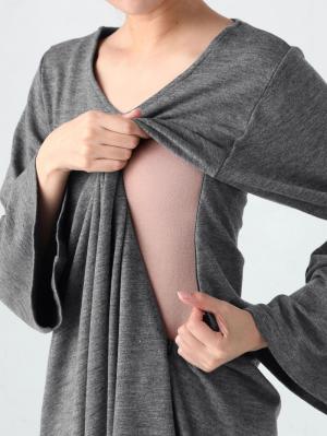 マタニティ ワンピース|【セット】ベルスリーブVネックニットソーワンピース（ペチコート付）　マタニティ・授乳服