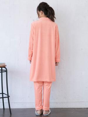 マタニティ パジャマ・ルームウェア|【授乳しやすい】【産後も使えるパンツ】ストレッチベロアロングシャツパジャマ