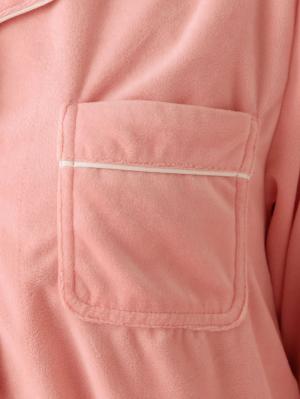 マタニティ パジャマ・ルームウェア|【授乳しやすい】【産後も使えるパンツ】ストレッチベロアロングシャツパジャマ
