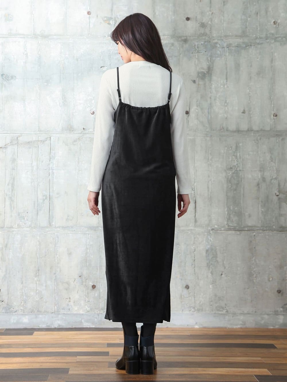 マタニティ ワンピース|【セット】ストレッチ細コールベロアキャミワンピース＆長袖リブトップスセット　マタニティ・授乳服