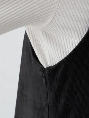 マタニティ ワンピース|【セット】ストレッチ細コールベロアキャミワンピース＆長袖リブトップスセット　マタニティ・授乳服