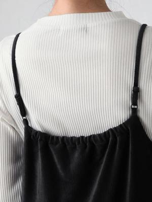 マタニティ ワンピース|【セット】ストレッチ細コールベロアキャミワンピース＆長袖リブトップスセット　マタニティ・授乳服