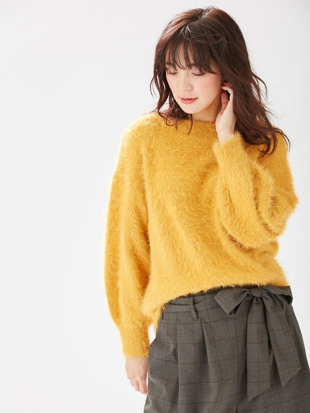 マタニティ パンツ|【産前産後対応】グレンチェック リボン付きワイドパンツ【出産後も長く使える】