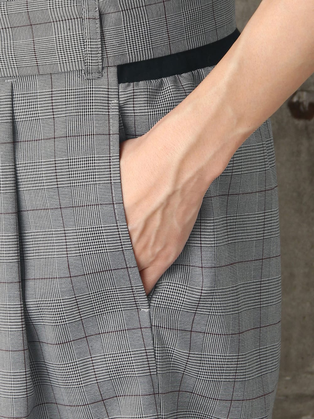 マタニティ パンツ|【産前産後対応】グレンチェック リボン付きワイドパンツ【出産後も長く使える】