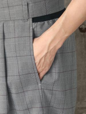 マタニティ パンツ|【産前産後対応】グレンチェック リボン付きワイドパンツ【出産後も長く使える】