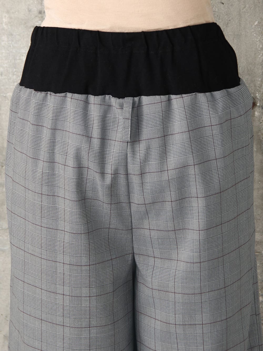 マタニティ パンツ|【産前産後対応】グレンチェック リボン付きワイドパンツ【出産後も長く使える】