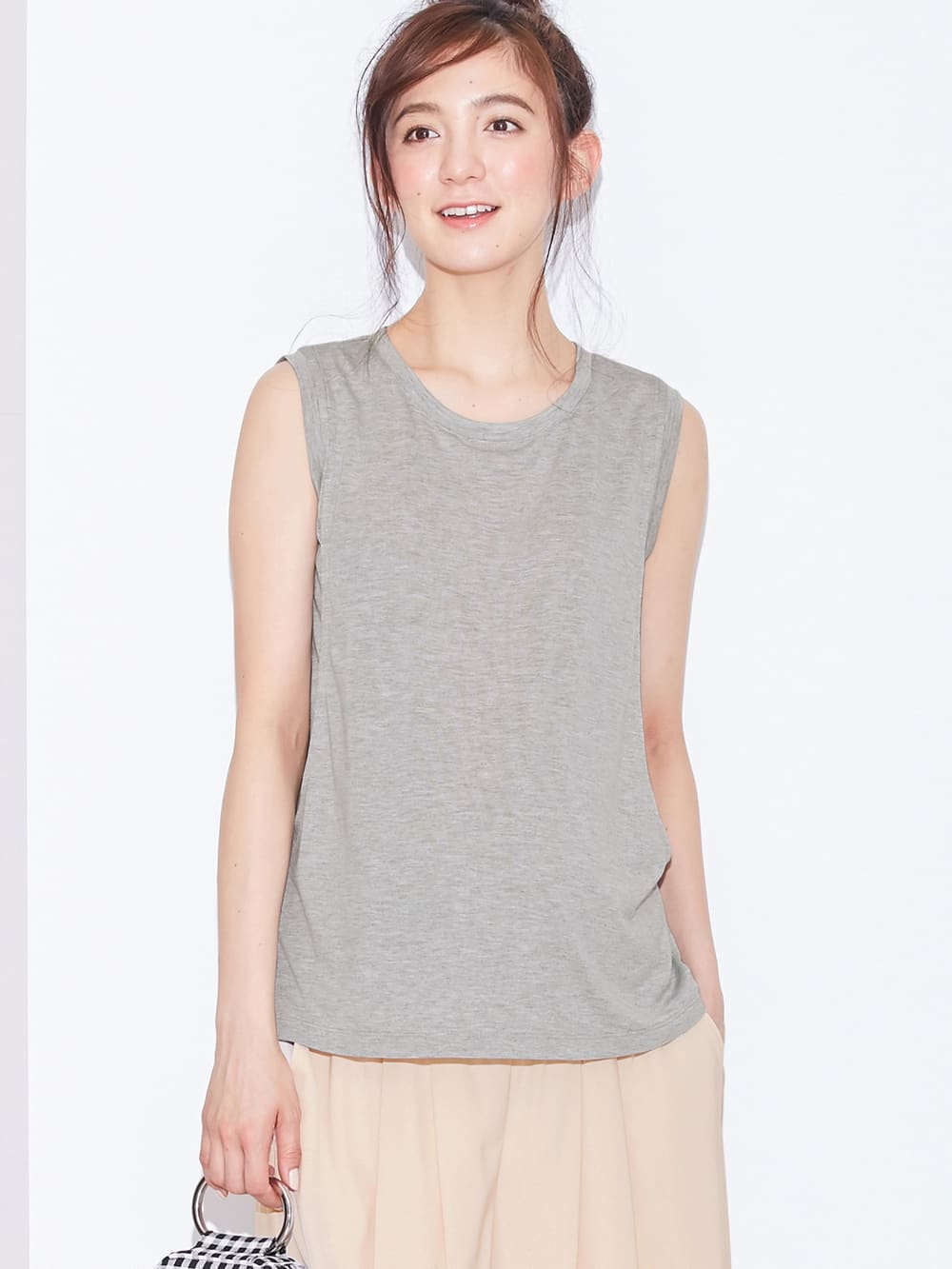 マタニティ トップス|ノースリーブトップス マタニティ・授乳服【出産後も長く使える】|杢グレー