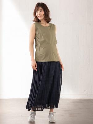 マタニティ トップス|ノースリーブトップス マタニティ・授乳服【出産後も長く使える】|カーキ