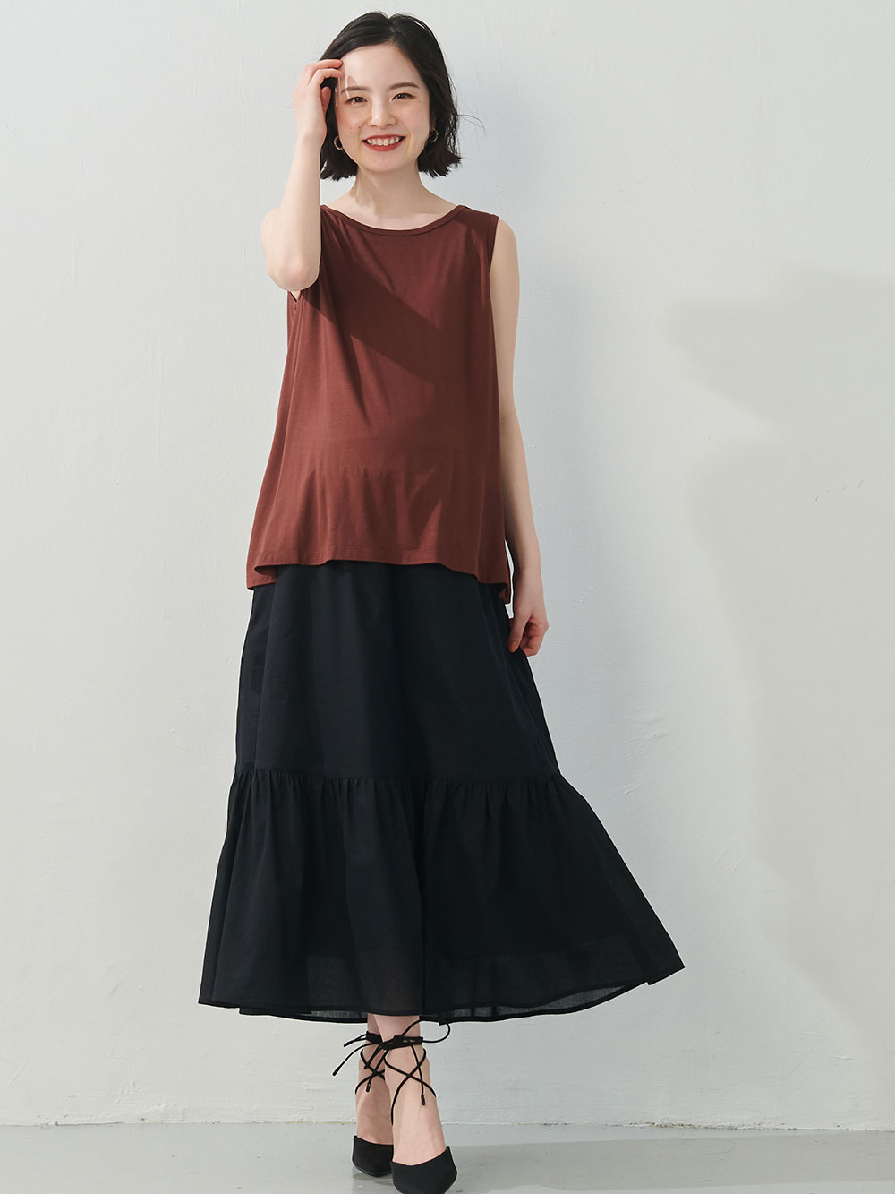極上とろみタッチノースリーブトップス マタニティ・授乳服【出産後も長く使える】 マタニティ トップス ｜マタニティウェア・授乳服通販｜  エンジェリーベ 公式