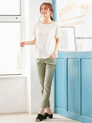 マタニティ トップス|【マタニティ・授乳服】シルケット加工フレアスリーブプルオーバー【出産後も長く使える】|ホワイト