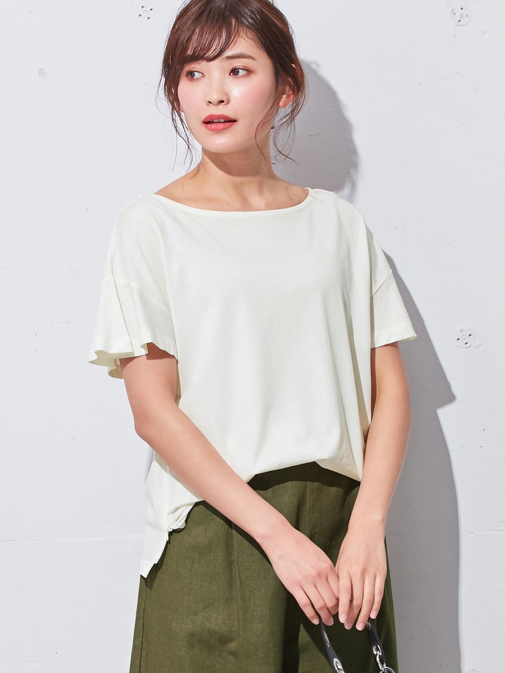 マタニティ トップス|【マタニティ・授乳服】シルケット加工フレアスリーブプルオーバー【出産後も長く使える】|ホワイト