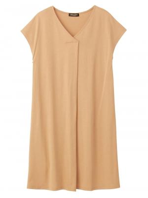 株主優待カテゴリー|フレンチスリーブフロントタックワンピース　マタニティ・授乳服|ベージュ