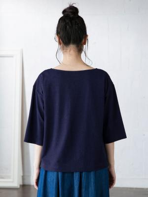 マタニティ トップス|シルケット加工七分袖ボートネックプルオーバー マタニティ・授乳服【出産後も長く使える】