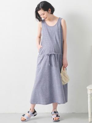 マタニティ ワンピース|スラブ風素材　ノースリーブマキシワンピース　マタニティ・授乳服【出産後も長く使える】|杢ネイビー