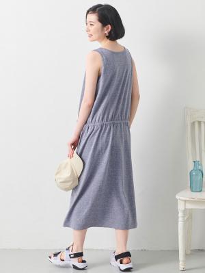 マタニティ ワンピース|スラブ風素材　ノースリーブマキシワンピース　マタニティ・授乳服【出産後も長く使える】|杢ネイビー