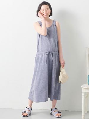 マタニティ ワンピース|スラブ風素材　ノースリーブマキシワンピース　マタニティ・授乳服【出産後も長く使える】|杢ネイビー