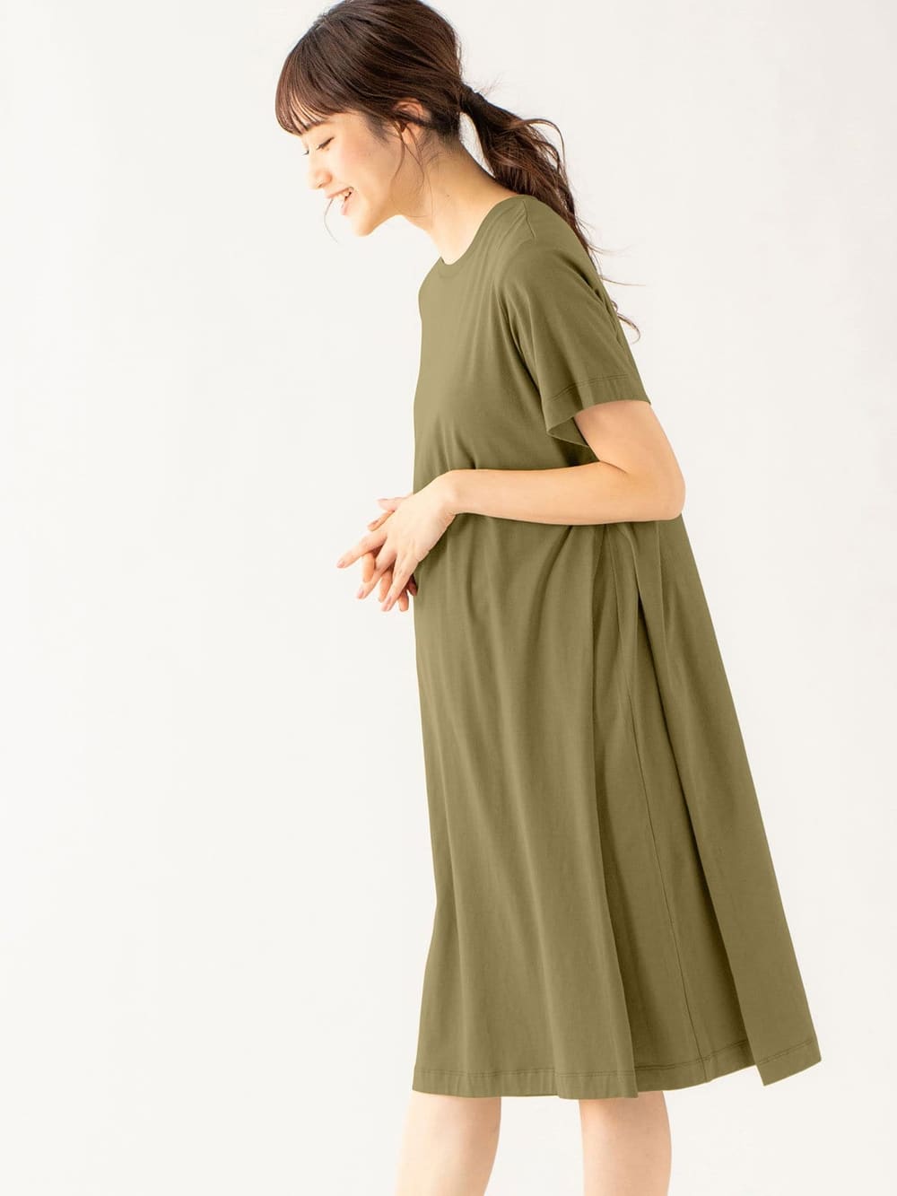 マタニティ ワンピース 出産後も長く使える ロングスリットワンピース マタニティ 授乳服 マタニティウェア 授乳服通販 エンジェリーベ 公式