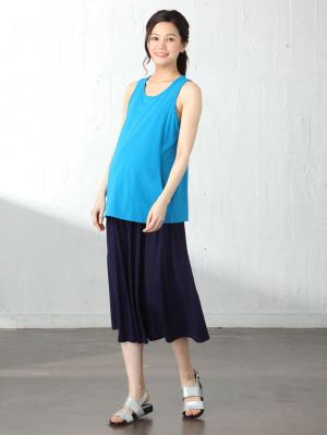 マタニティ パンツ|【産前産後対応】極上とろみタッチミモレ丈スカンツ【出産後も長く使える】