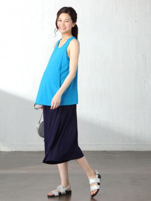 マタニティ パンツ|【産前産後対応】極上とろみタッチミモレ丈スカンツ【出産後も長く使える】