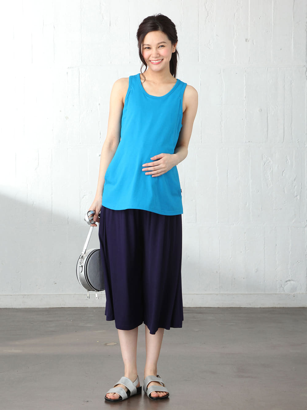 マタニティ パンツ|【産前産後対応】極上とろみタッチミモレ丈スカンツ【出産後も長く使える】