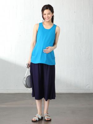 マタニティ パンツ|【産前産後対応】極上とろみタッチミモレ丈スカンツ【出産後も長く使える】