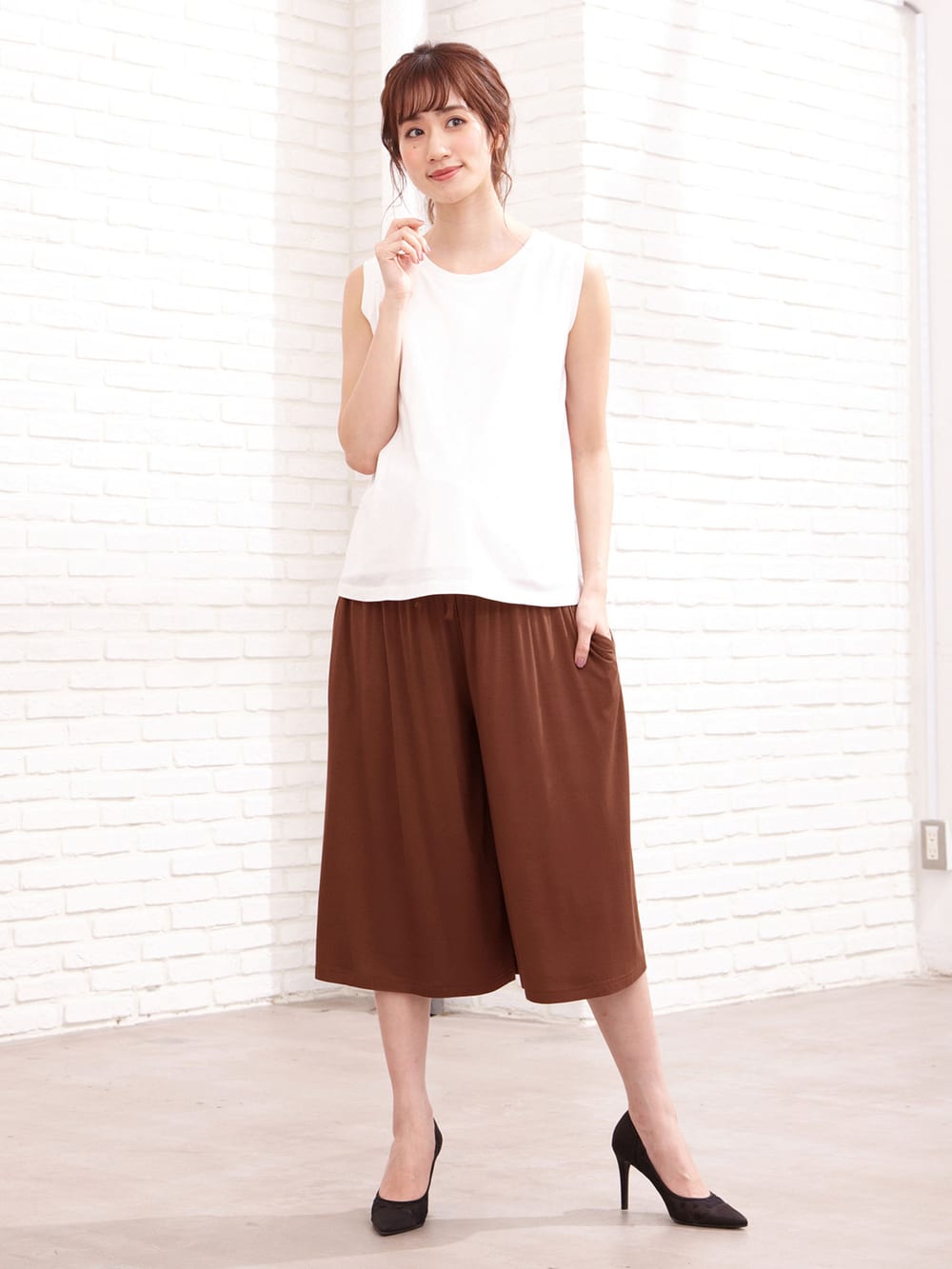 マタニティ パンツ|【産前産後対応】極上とろみタッチミモレ丈スカンツ【出産後も長く使える】