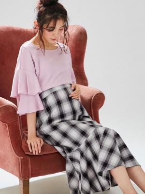 マタニティ スカート|ain（アイン）【産前産後対応】産後も可愛く　綿ツイルソフトラッフルスカート【出産後も長く使える】|チェック