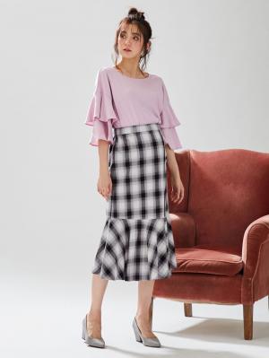 マタニティ スカート|ain（アイン）【産前産後対応】産後も可愛く　綿ツイルソフトラッフルスカート【出産後も長く使える】|チェック