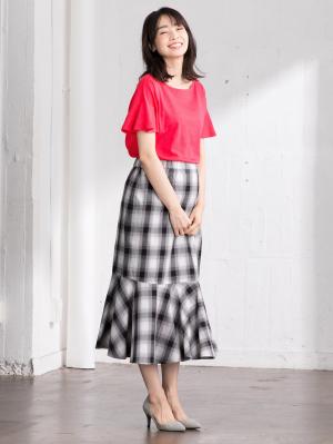 マタニティ スカート|ain（アイン）【産前産後対応】産後も可愛く　綿ツイルソフトラッフルスカート【出産後も長く使える】|チェック