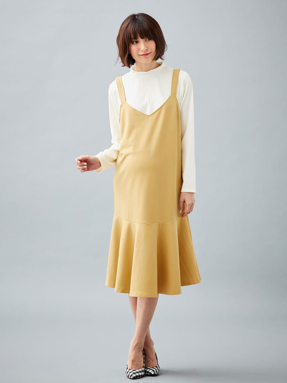 株主優待カテゴリー|ain(アイン)【授乳しやすい】【セット】インナーとれちゃう2WAYソフトラッフルジャンパースカート