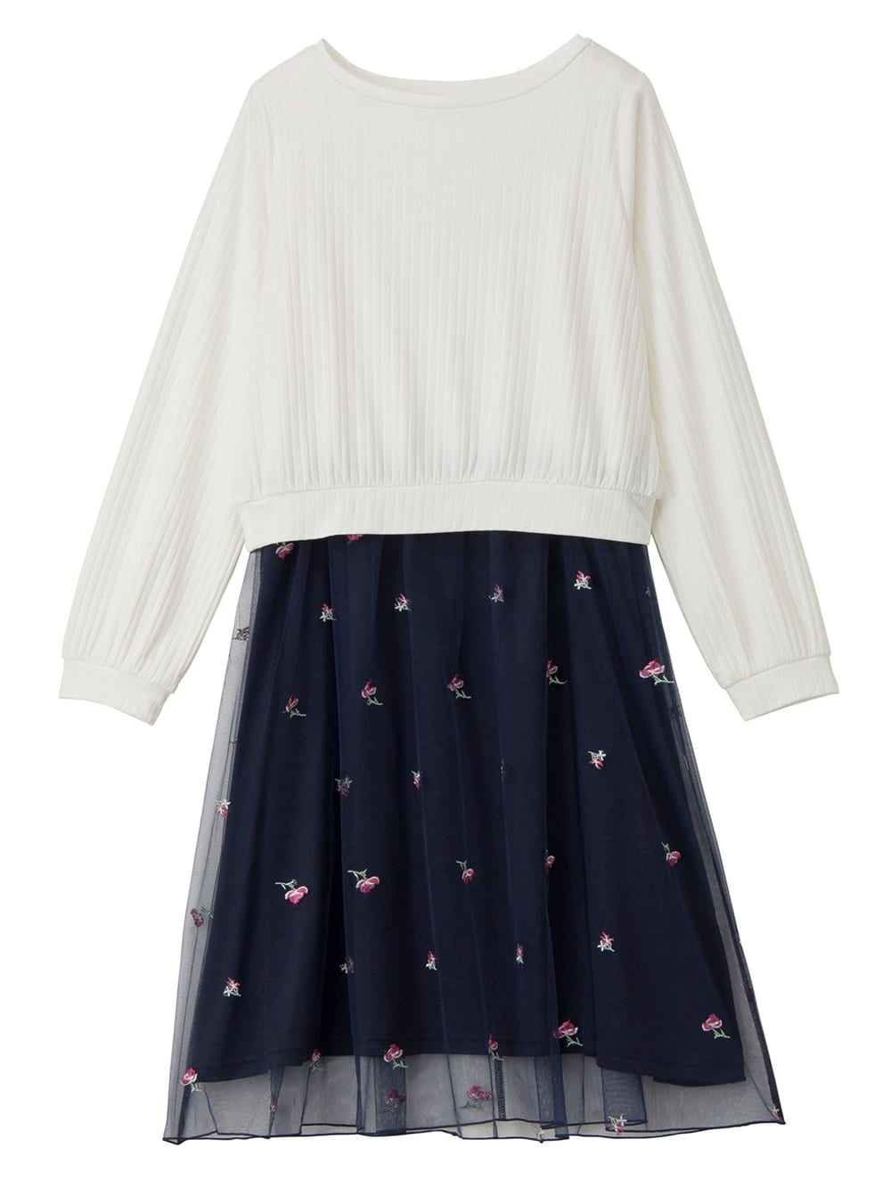 マタニティ ワンピース|LOVE MIC（ラブミック）テレコ×花柄刺繍チュールワンピース　マタニティ・授乳服【出産後も長く使える】