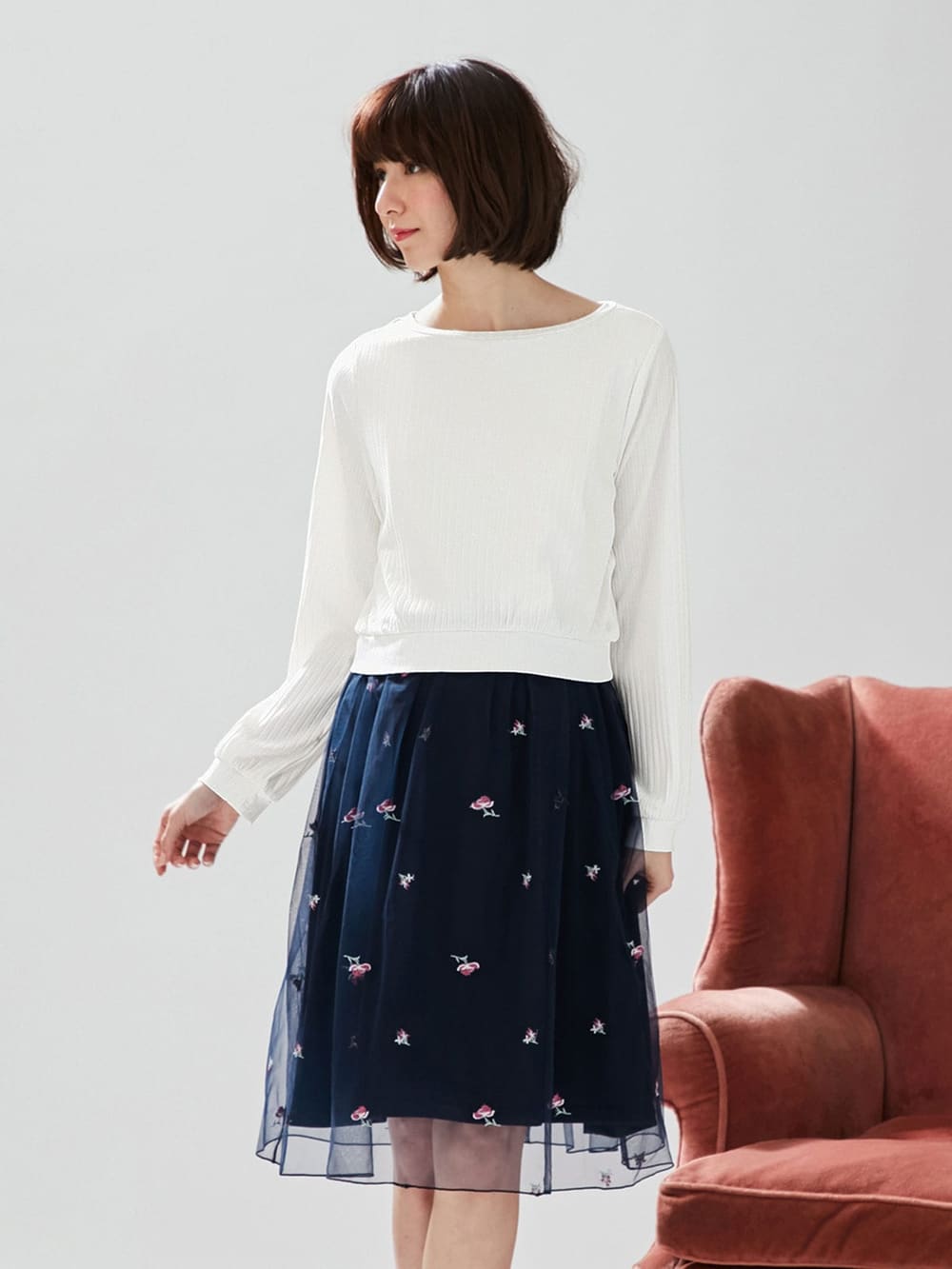 Love Mic 授乳口付 テレコ 花柄刺繍チュールワンピース マタニティウェア 授乳服通販 エンジェリーベ 公式 Love Mic 授乳口付 テレコ 花柄刺繍チュールワンピース マタニティウェア 授乳服通販 エンジェリーベ 公式