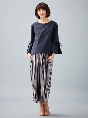 マタニティ ワンピース|LOVE MIC（ラブミック）デシンマルチストライプワイドパンツ【出産後も長く使える】