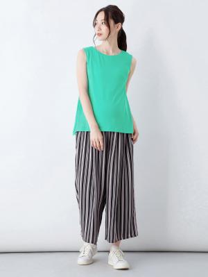 マタニティ ワンピース|LOVE MIC（ラブミック）デシンマルチストライプワイドパンツ【出産後も長く使える】