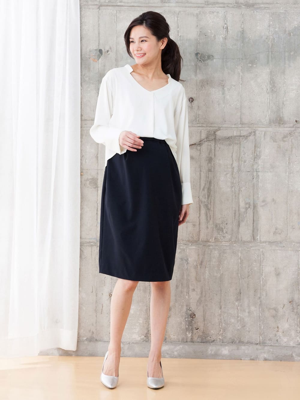 マタニティ ワンピース|LOVE MIC（ラブミック）防汚加工　ブラウス×スリットスカート2WAYワンピース　マタニティ・授乳服【出産後も長く使える】|オフ