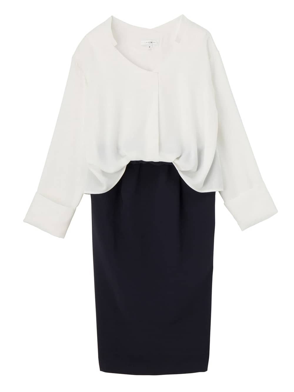 マタニティ ワンピース|LOVE MIC（ラブミック）防汚加工　ブラウス×スリットスカート2WAYワンピース　マタニティ・授乳服【出産後も長く使える】|オフ