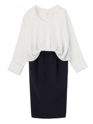 マタニティ ワンピース|LOVE MIC（ラブミック）防汚加工　ブラウス×スリットスカート2WAYワンピース　マタニティ・授乳服【出産後も長く使える】|オフ