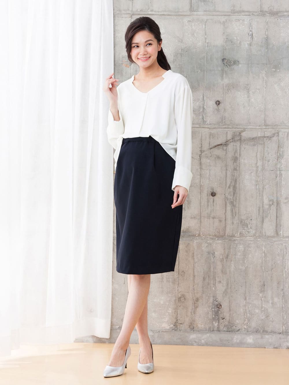 マタニティ ワンピース|LOVE MIC（ラブミック）防汚加工　ブラウス×スリットスカート2WAYワンピース　マタニティ・授乳服【出産後も長く使える】|オフ