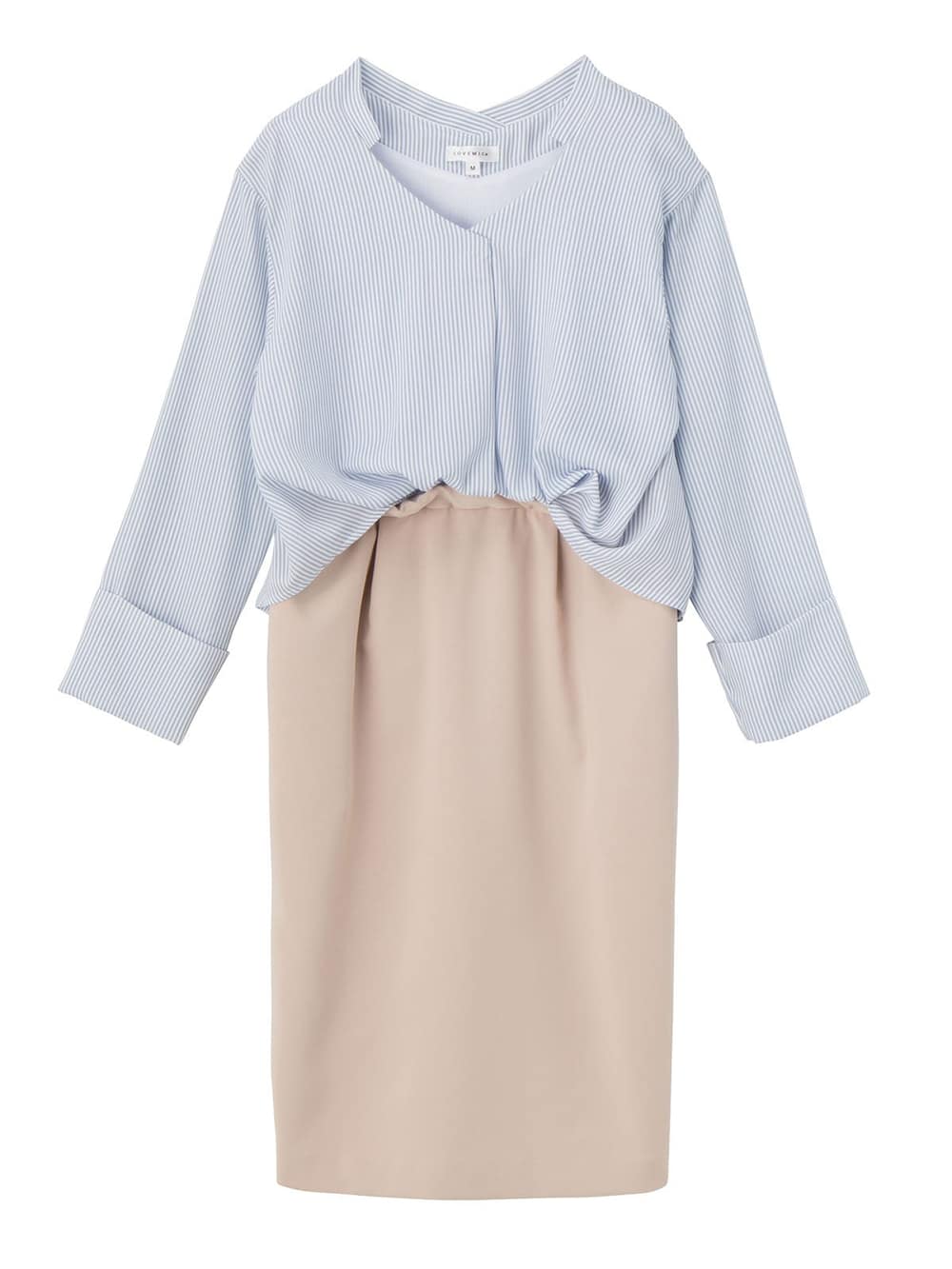 マタニティ ワンピース|LOVE MIC（ラブミック）防汚加工　ブラウス×スリットスカート2WAYワンピース　マタニティ・授乳服【出産後も長く使える】|サックス