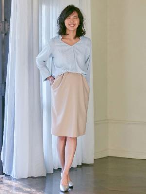 マタニティ ワンピース|LOVE MIC（ラブミック）防汚加工　ブラウス×スリットスカート2WAYワンピース　マタニティ・授乳服【出産後も長く使える】|サックス