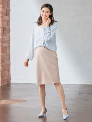 マタニティ ワンピース|LOVE MIC（ラブミック）防汚加工　ブラウス×スリットスカート2WAYワンピース　マタニティ・授乳服【出産後も長く使える】|サックス