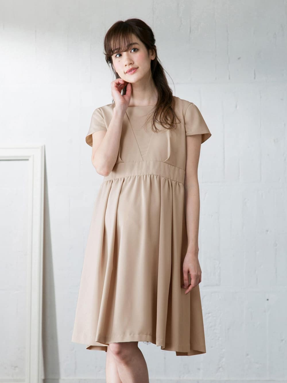 マタニティ ワンピース|LOVE MIC(ラブミック)ウエストリボン バックレースワンピース マタニティ・授乳服【出産後も長く使える】