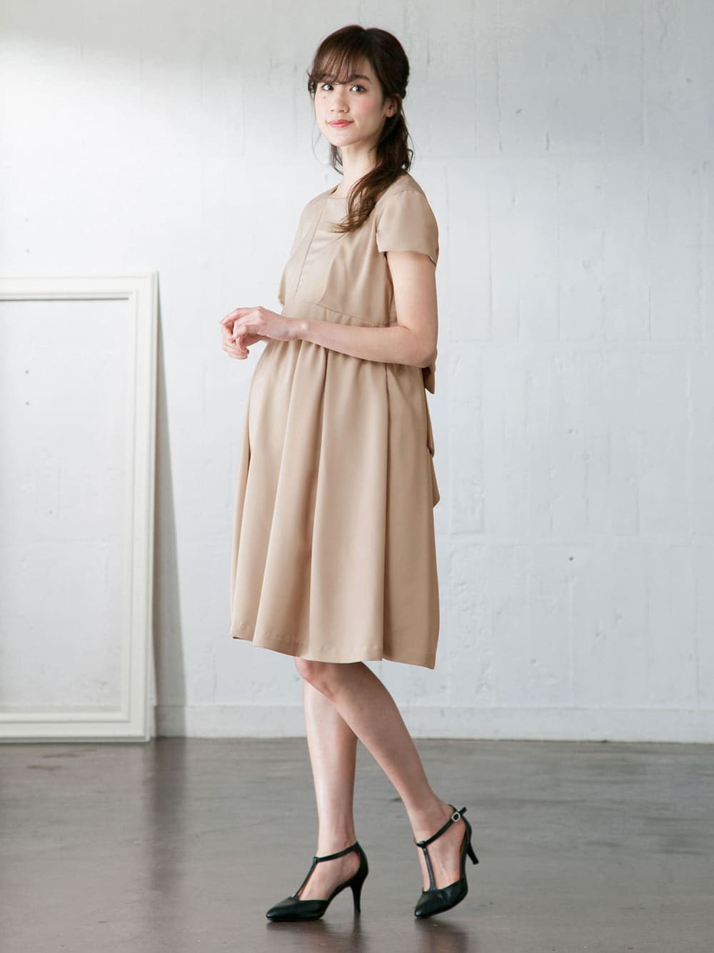 マタニティ ワンピース|LOVE MIC(ラブミック)ウエストリボン バックレースワンピース マタニティ・授乳服【出産後も長く使える】