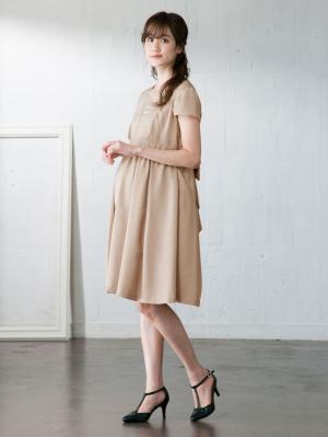 マタニティ ワンピース|LOVE MIC(ラブミック)ウエストリボン バックレースワンピース マタニティ・授乳服【出産後も長く使える】