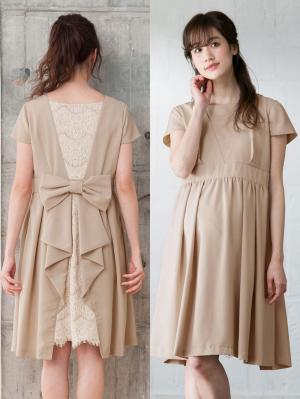 マタニティ ワンピース|LOVE MIC(ラブミック)ウエストリボン バックレースワンピース マタニティ・授乳服【出産後も長く使える】