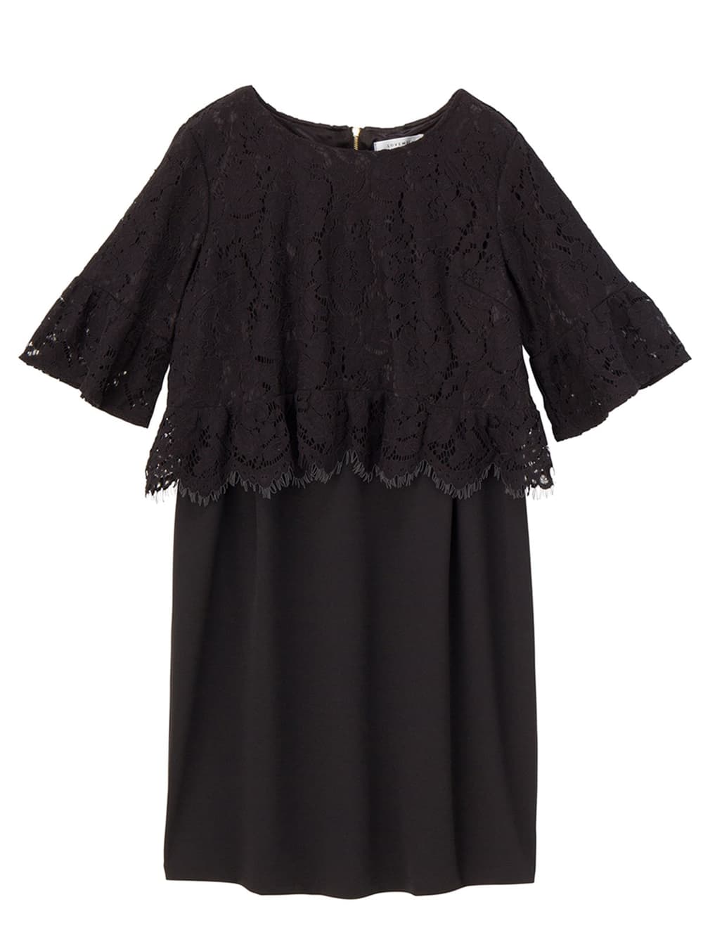 マタニティ ワンピース|LOVE MIC（ラブミック）レースフレアスリーブ×強撚スムースワンピース　マタニティ・授乳服【出産後も長く使える】|ブラック