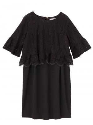 マタニティ ワンピース|LOVE MIC（ラブミック）レースフレアスリーブ×強撚スムースワンピース　マタニティ・授乳服【出産後も長く使える】|ブラック