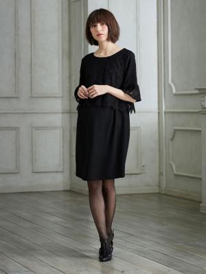 マタニティ ワンピース|LOVE MIC（ラブミック）レースフレアスリーブ×強撚スムースワンピース　マタニティ・授乳服【出産後も長く使える】|ブラック
